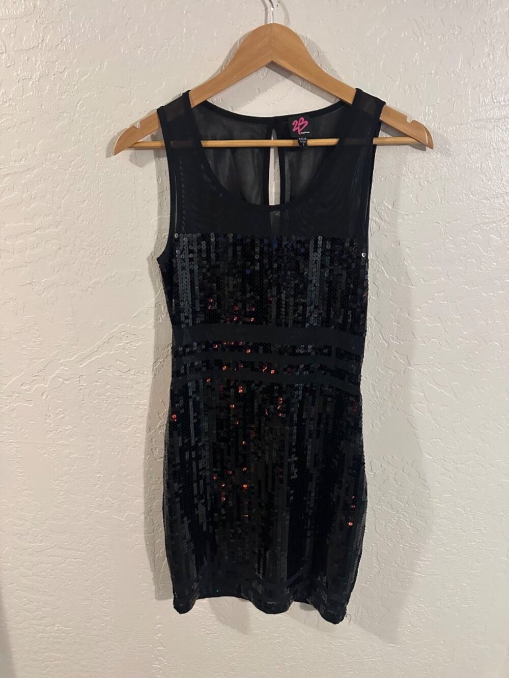 2B Bebe Y2K Sequins Black Mesh Cutout Mini Bodycon Cocktail Dress